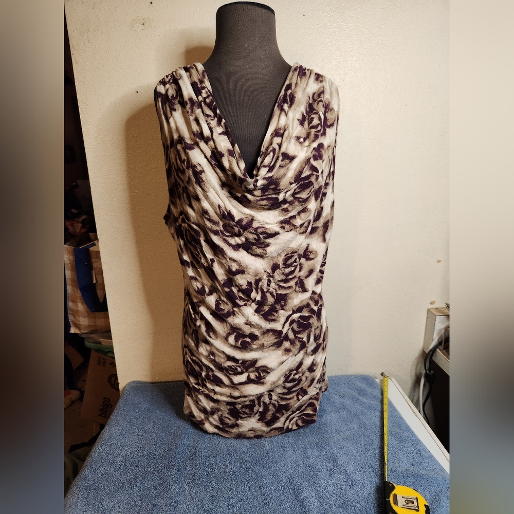Beverly Drive Purple and cream floral cowl neck sleeveless shirt